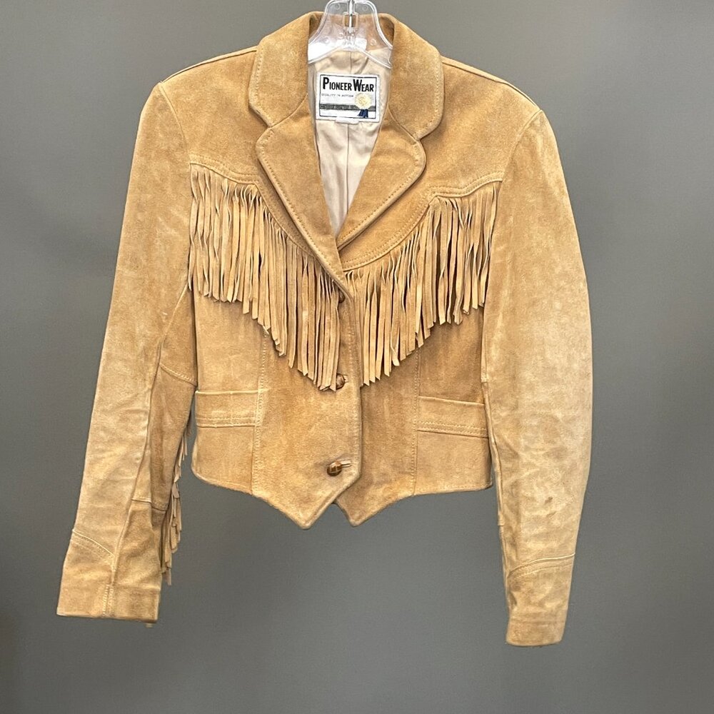 Vintage Fringe Jacket, Light Brown Suede, Women's XS/S